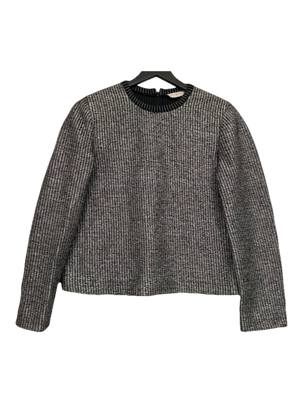 NWOT Tory Burch Black and White Textured Tweed Crewneck Knit Sweater Sz L